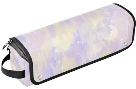 Amooorous 2-in-1 Lockenstab Reiseetui mit hitzebeständiger Matte, doppellagige Reise-Tragetasche für Glätteisen, Lockenstab, Haartrockner, gelb-violett, Wasserwellung, für Damen, Essentials