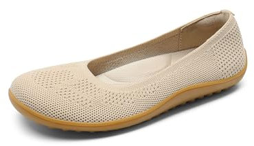 DREAM PAIRS Women's Ballet Flats, Wide Toe Box Knit Flats for Women with Arch Support, Comfortable Slip On Dressy Travel Work Business Office Shoes for Women,Size 7,Nude,DWUMFA2509