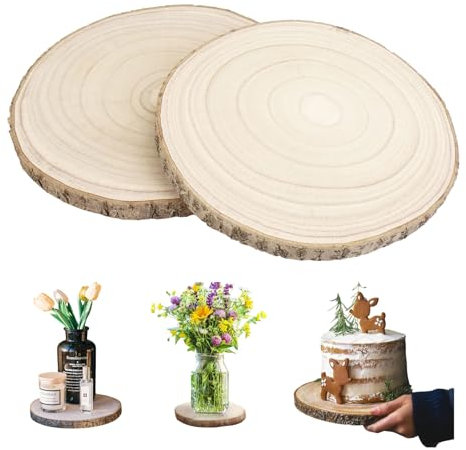 HJYDGJ 2 pannelli in legno lucidato, rotondi, Ø 30 – 35 cm, cerchi in legno non forati, grande tavola decorativa in legno, per il fai da te, tronco d'albero, decorazione Paulownia