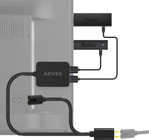 AGVEE Adaptador de corriente USB dual de 4 pies para Fire TV Stick (FireStick), Roku Chromecast Streaming TV Sticks, tiras de luz LED de TV USB, elimina el desorden | Solución de gestión de cables