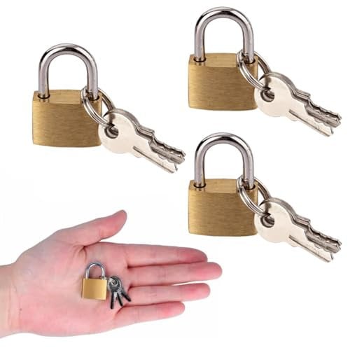 3 Pack 20mm Solid Brass Padlocks with 9 Keys, Small Locker Padlocks, Solid Brass Body, Mini Luggage, Tool Box, Jewellery Box and Cupboard Padlocks