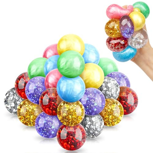 JOYIN 24 Stück Sensorische Stressbälle zum Drücken, Squishy Knautschbälle für Erwachsene & Kinder mit Autismus, Anti-Stress-Spielzeug zur Beruhigung - Für Geburtstagsfeiern