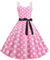 2025 - Robe de cocktail à pois vintage années 1950 - Dos nu - Robe de cocktail Swing - Manches longues - Décolleté pour femme, Rose, L