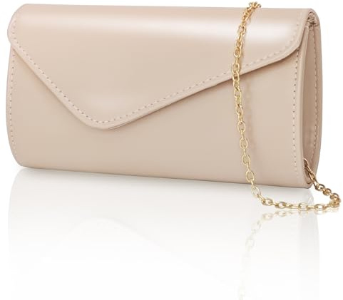 LIAPAWPAW Nude Pink Clutch Purse for Women, Trendy Vegan Leather Envelope Evening Bags & Chain, Elegant Party Bag Formal Bride Dress Purse Ladies Crossbody Shoulder Handbag for Wedding Cocktail Prom
