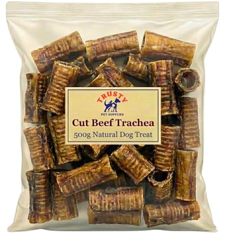 Cut Beef Trachea Rings for Dogs 500g | Buffalo Natural Dog Treat | Natural Source of Glucosamine Supporting Joint Aid | Long Lasting Hypoallergenic Dental Chew | By Trusty Pet Supplies