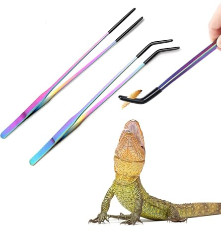 MUYYIKA Axolotl Edelstahl-Futterzange für Reptilien, mit Gummispitze, 26,7 cm, gerade und Gebogene Pinzette für Aquarium, ideales Bartagamen, Schlangenbecken, Aquariumzubehör, 2 Stück