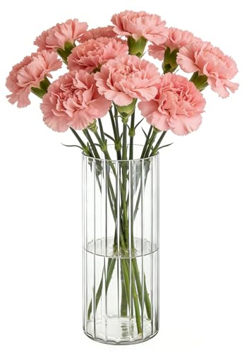 Koelaa Unzerbrechliche Vase, Bruchsichere Kunststoff-Zylindervase, Acryl Modern Blumenvasen, Geriffelte Klare Vasen für Blumenarrangements, Hochzeits-Mittelstücke, Heimwerken, Tischdeko - 10x30cm