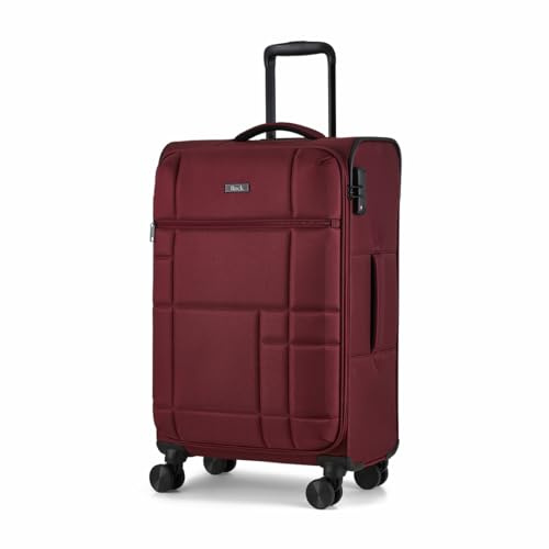 Rock Tokyo Medium Soft Shell Suitcase in Wine Red - Lightweight & Streamlined Design, 360 Swivel-Wheels & TSA Combination Lock - 68x42x29cm 61L Capacity