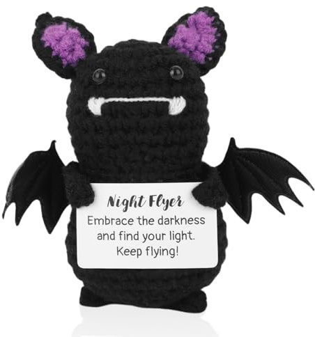 TOYMIS Halloween Positive Fledermaus, Kreative Süße Gehäkelte Fledermauspuppe Schwarzes Strickwoll-Halloween-Spielzeug für Kinder und Erwachsene