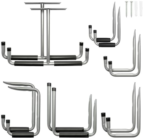 SUNNYNEST Garage Ceiling Hooks (12-Piece Set) - Heavy Duty Storage Hooks Variety Pack for Bike, Ladder, Tools, Wood - Overhead Wall Mount with Anchors & Screws