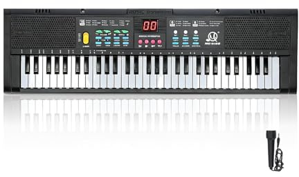EIMSOAH Piano Numérique électronique pour Enfants, 61 Touches, avec Microphone, écran LED, connectivité USB, pour Garçons et Filles Débutants de 3 à 8 Ans