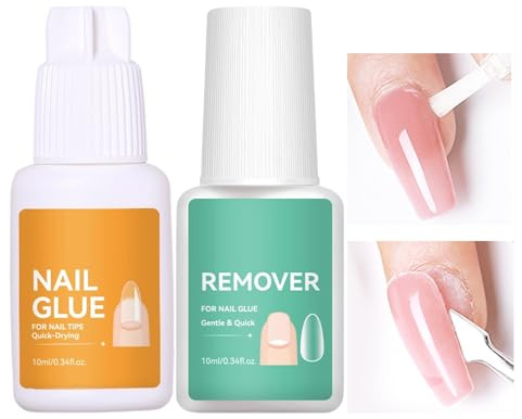 YRTUOP Dissolvant De Colle Gel Pour Ongles, Retrait Rapide À Séchage Accéléré, Kit De Colle Et Dissolvant Pour Faux Ongles, Pour Maison Salon Voyage Quotidien Réparation Press-On Cassés Décoration