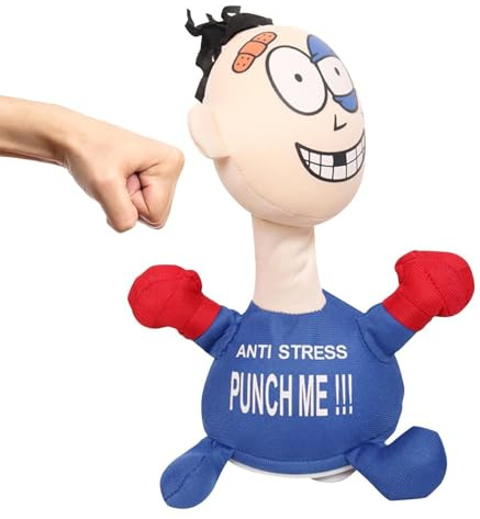 Punch Me Stoffpuppe Schlag Mich Schreiende Puppe Weiches Plüsch Stressspielzeug Geschlagen Wurde Scherzgeschenke Stoffpuppe Stress Spielzeug Ideal Zum Abbau Von Stress (Blau)