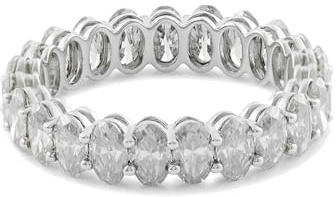 Lirzxin Anelli Donna Fidanzamento, Anello Eternity Oro Bianco 9K Eternità Fila con Moissanite Ovale Anelli Vintage Donna Oro Bianco Misura 22