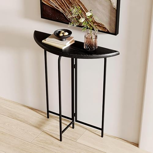 BRCYKRWY Console Meuble Haute Noire Fine,Meuble D'appoint,Table D'appoint en Demi-Cercle en Bois Massif,pour Entrée, Couloir, Salon(Nero,23in/60cm)