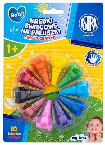 ASTRA BABY Wachsmalstifte, 10 Farben, für Kinder ab 1 Jahr, ungiftig, weich zu verwenden, zum Zeichnen und Färben