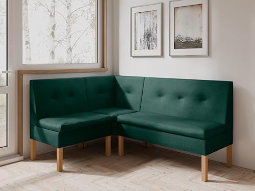 JKG Meble Eckbank fur Essizmmer - Eckbank Küche mit Aufbewahrungsbehälter - Modern Sitzecke Küche - Stoff Velours - gepolsterte Rückenlehne (Grün - Monolith 37, 140x160 cm)