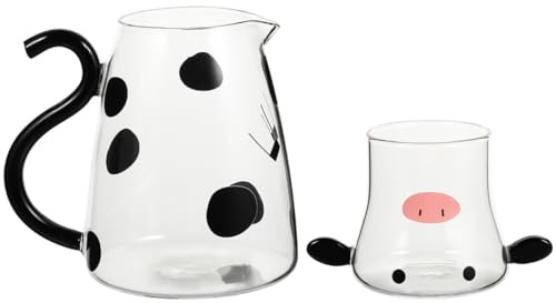 SHINEOFI Glaskaraffe mit Kuh Motiv 1800ml Milchkrug aus Glas mit Multifunktionalem Deckel als Trinkbecher Wasserkrug für Zuhause Restaurant und Partys