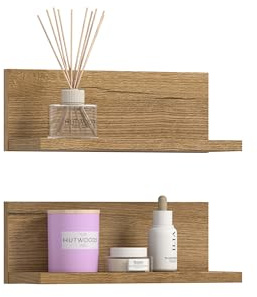 xonox.home – Wandregal Set Aqua 32x12x14 cm in Evoke Oak Nachbildung – 2er Set Schweberegale inklusive Wandhalterung – Kompakte Ablagefläche, dekorativ & perfekt zur Ergänzung deiner Badeinrichtung
