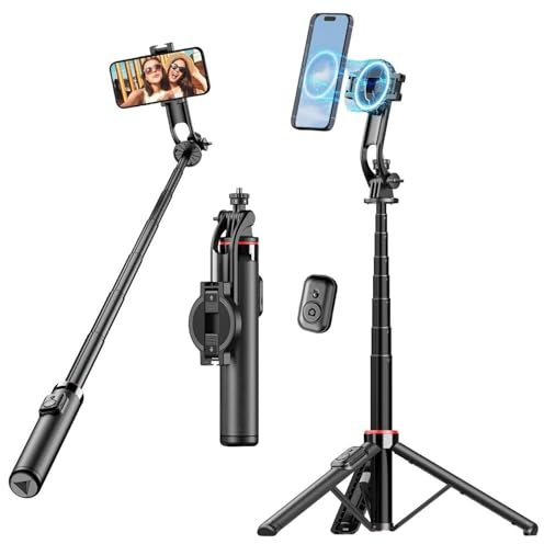 Magnetic Selfie Stick Tripod for iPhone Android,51 Phone Tripod Stand Compatible with Magsafe, Travel Tripods Phone Holder Stick for Camera Video Recording Vlogging