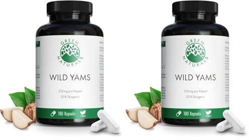 Igname Sauvage (Wild Yams) – 1100 mg par Jour - 180 Capsules Véganes - Production Allemande - 100% Naturel et Sans Additifs - Green Naturals® (Lot de 2)