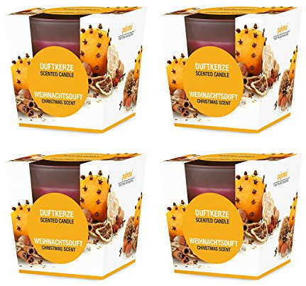 pajoma® Duftkerze 4er Set, Weihnachtsduft - im satinierten Glas | 4x 120g Wachsgewicht, Brenndauer: 25 Stunden, in edler Geschenkverpackung | Premium Qualität