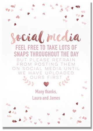 Personalised No Photos On Social Media Wedding Sign In Rose Gold Effect and Blush Pink (RGP5)