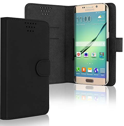 CELLONIC Smart Flip Cover für Smartphones (16.3cm x 8.5cm x 1cm) Handyhülle, Universal Schutzhülle - Bookstyle Case PU Leder Klapphülle faltbar, Tasche schwarz, Kartenfach Hülle Kreditkarte Karte