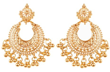 Touchstone Indian Bollywood Wunsch Stammes-Boho chic Mond Chandbaali Thema rote Perlen Designer Ohrringe für Damen