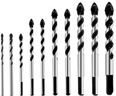 Masonry Drill Bits Set, 10 Piece Tungsten Carbide Tip Drill Bits for Porcelain Ceramic Tile, Concrete, Brick Wall, Glass, Mirrors, Plastic Wood (3 4 5 6 6 8 8 10 10 12mm)