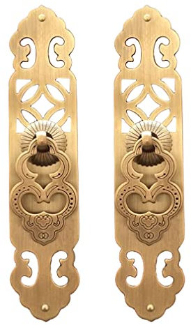 Tiazza Lot de 2 poignées droites en laiton antique de style chinois vintage pour tiroir, armoire, armoire, portes et fenêtres