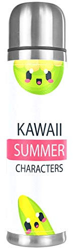 Kawaii Summer Elements - Botella de agua a prueba de fugas, acero inoxidable, termo aislado para bebidas calientes y frías, 500 ml, para oficina, escuela, viajes