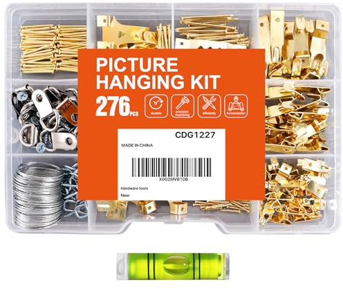 HONGWAY Lot de 276 crochets de fixation pour cadre - Assortiment de crochets pour tableau, fil, clous, vis à œillets, anneau en D et dents de scie - Matériel pour montage de cadres