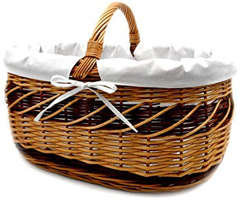 MyBer® Großer Einkaufskorb Weidenkorb Korb geflochten stabiler Tragekorb aus Weide mit Stoffeinlage 42/29/18cm (34 mit Henkel) K1-605-SW