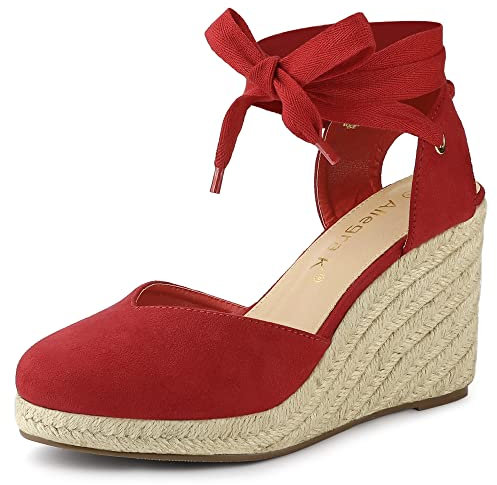 Allegra K Sandalias con Cordones Tacón De Cuña Plataforma De Alpargata para Mujeres Rot 39