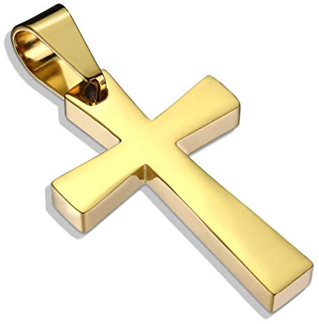 Paula & Fritz® Damen Ketten-Anhänger lateinisches Kreuz 316L Chirurgenstahl Gold 38 x 20-mm Halsketten-Anhänger Pendant Herren-Kettenanhänger