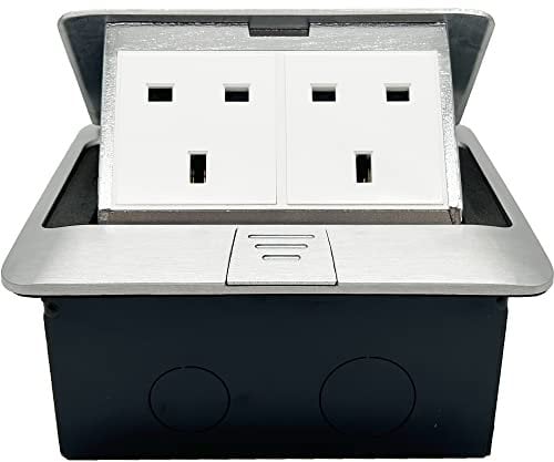 Pop up Electrical Outlet Cover Box, Floor sockets Table Waterproof IP20 220v, 2 Sockets Power Plugs, for Table Office Desktop Restaurant Kitchen Cafe Countertop, Silver