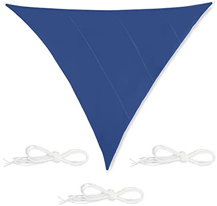 Relaxdays Toldo Vela Triangular, 6x6x6 m, Repelente al Agua, Anti-UV, con Cuerdas, Sombra, Parasol Jardín, Azul Oscuro