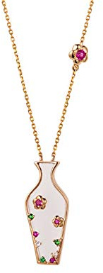AMDXD 18K Rotgold Halskette Vase mit Rubin 0.12CT Anhänger Goldkette Für Damen Rotgold