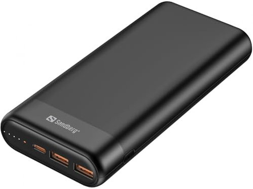 Sandberg Powerbank 20000 PD 65W + 2x QC 3.0 | Portable, High-Capacity Mobile Charger for Phones Tablets Laptops | 8 Phone Charges | Dual Charging | Power Delivery | Backup Battery | Mobile Power Bank