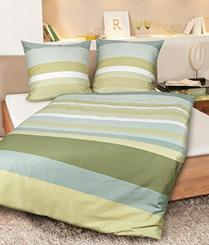 Janine Mako-Satin-Bettwäsche J. D. 155x220 + 80x80 cm rauchgrün-lind