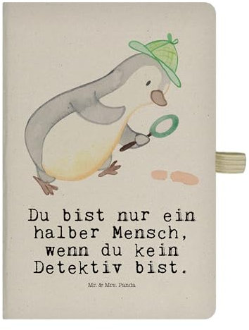 Mr. & Mrs. Panda DIN A6 Baumwoll Notizbuch Detektiv Herz - Geschenk, Agent, Notizblock, Adressbuch, Notizheft, Privatdetektei, Journal, Danke,