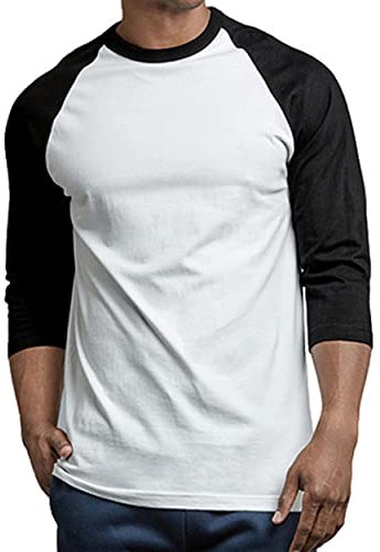 Herren Raglan Baseball Tee Shirt - Casual T-Shirts, 3/4 - Schwarz/Weiß, XL