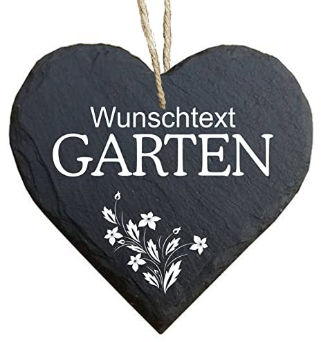 homeyourself - Schieferherz Schiefer Schild personalisiert mit Druck/Wunschtext - Garten - individualisiert