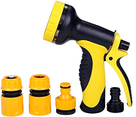 Hose Pipe Spray Gun,High-Pressure Hose Nozzle Suit for Hozelock Hose Set,10 Modes Patterns Hose Spray Gun,High-Pressure Anti-Slip Hose Nozzle for Lawns Watering,Car Wash, Pets Shower & Home Cleaning