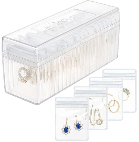 HOMEHIVE Acryl-Schmuckkästchen, transparenter Schmuck-Organizer mit 20 tragbaren Schmucktaschen, Anlaufschutz, Reise-Schmuckschatulle für Ohrringe, Ringe, Halsketten, Armbänder, Geschenk für Frauen