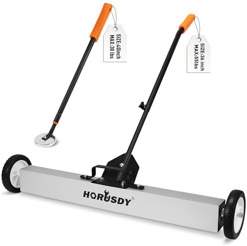 HORUSDY 36-Inch Rolling Magnetic Sweeper with Wheels | 40-Inch Telescoping Magnetic Pickup Tool | Adjustable Handle | 30-Pound Capacity Heavy-Duty Magnet to Pick Up Nails