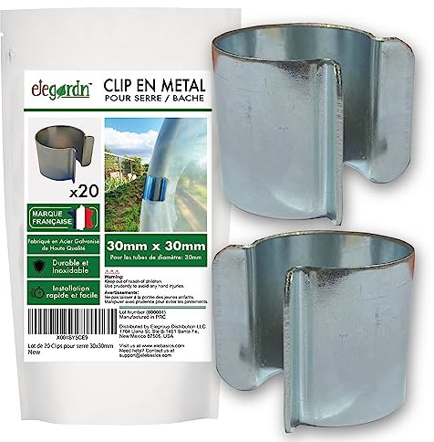 Elegardn® - Clips para invernadero (30 x 30 mm, 20 unidades, clips para invernadero, túnel de jardín, con revestimiento de zinc)
