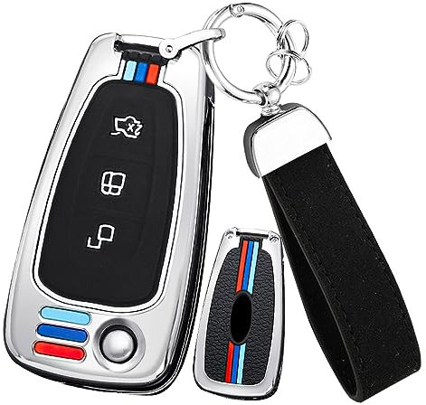 ontto Autoschlüssel Metall Hülle Passt für Ford Ranger C-Max S-Max Focus Galaxy Mondeo Transit Tourneo Custom Metall Autoschlüssel Etui Schlüsselhülle Schlüsselanhänger Zubehör 3 Taste-B Silber