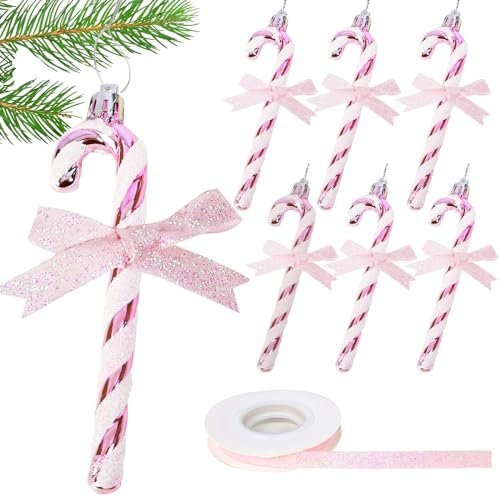 COLOFALLA 6 Stück Weihnachtsbaumschmuck Zuckerstangen Weihnachtsbaum Anhänger Tennenbaum Anhänger Weihnachtsschmuck Weihnachtsdeko Christbaumschmuck Hängende Deko (Rosa)